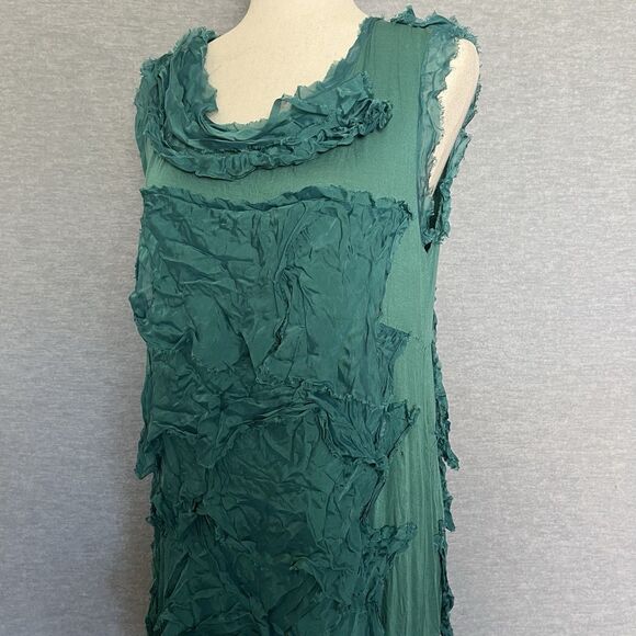 Ilenia M Silk Tiered Maxi Dress L Green Forest Fairy Grunge Whimsigoth Italy - Picture 3 of 16